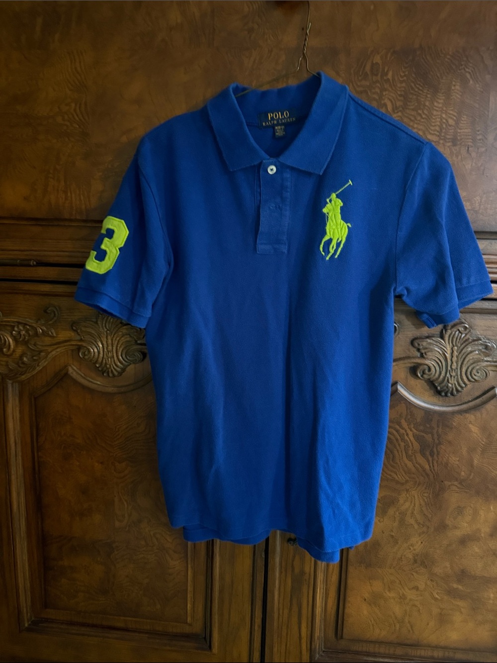 Boys Polo by Ralph Lauren Royal Blue Polo with Neon Green Pony & Sleeve Number